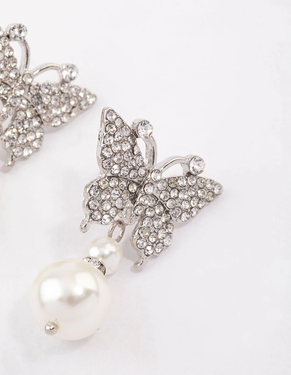 Silver Butterfly & Pearl Drop Earrings - Image 2