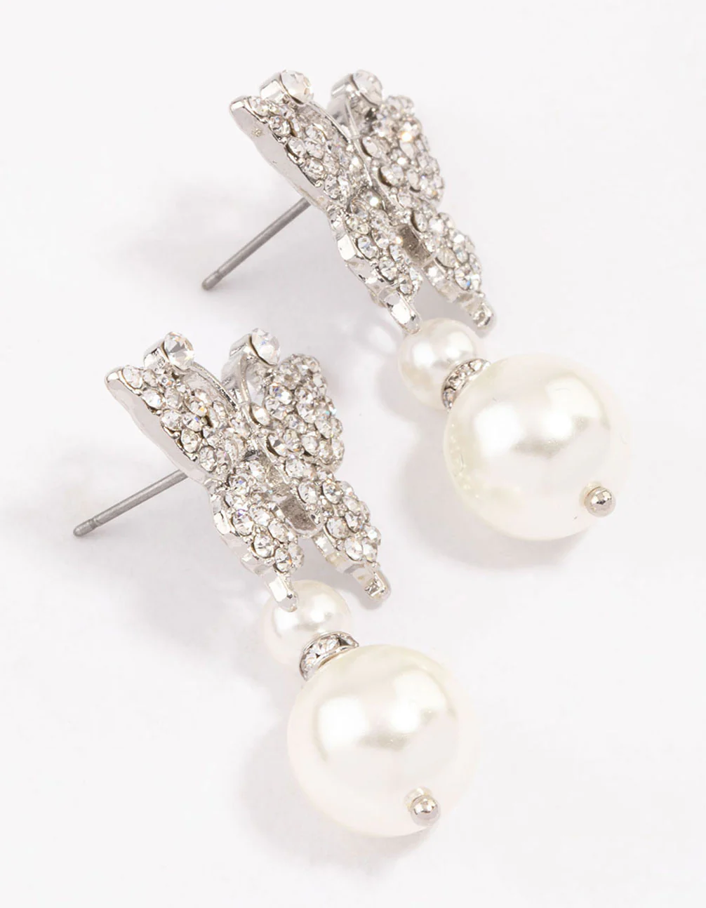 Silver Butterfly & Pearl Drop Earrings - Image 3