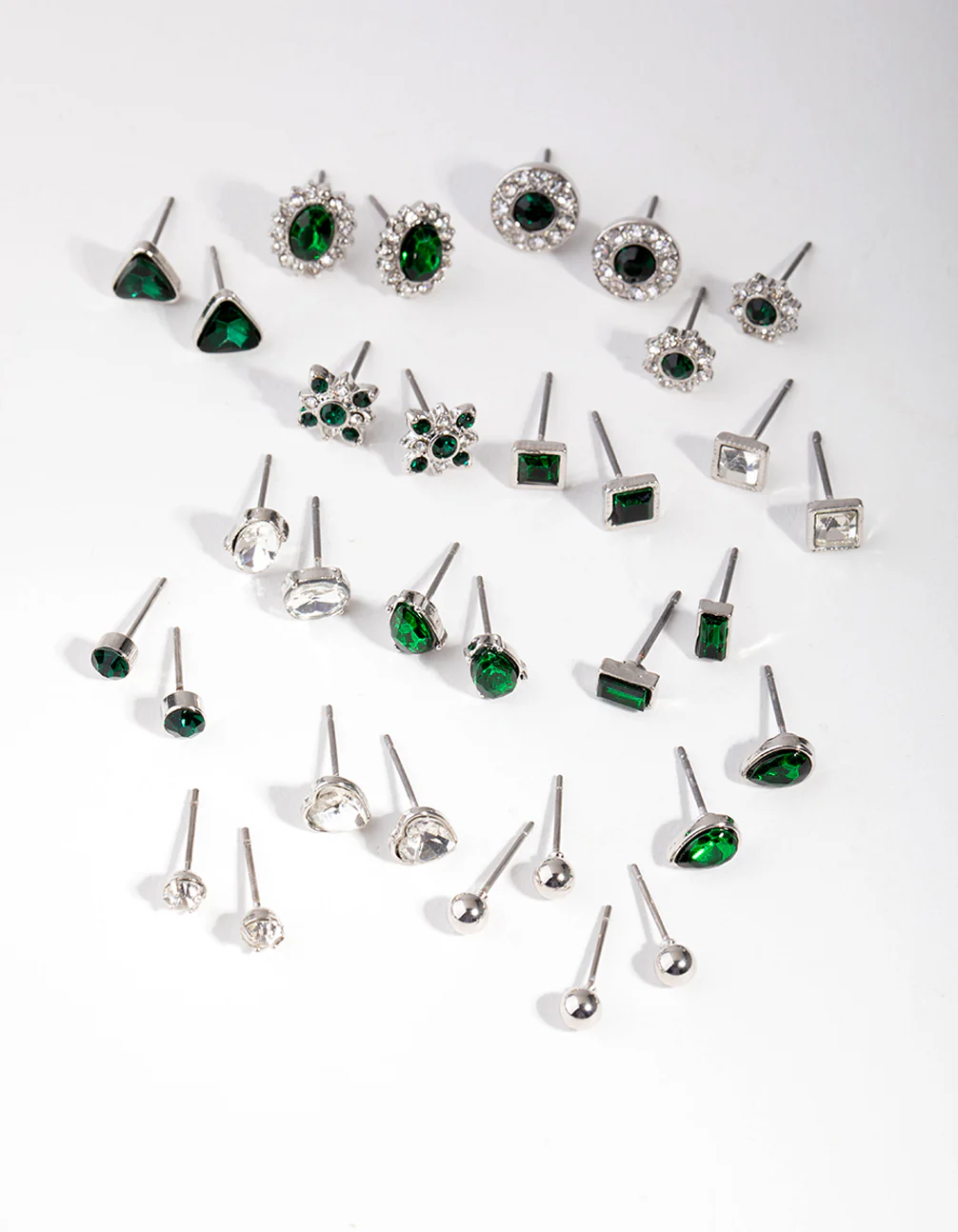 Silver Geometric Shape Earrings 16-Pack