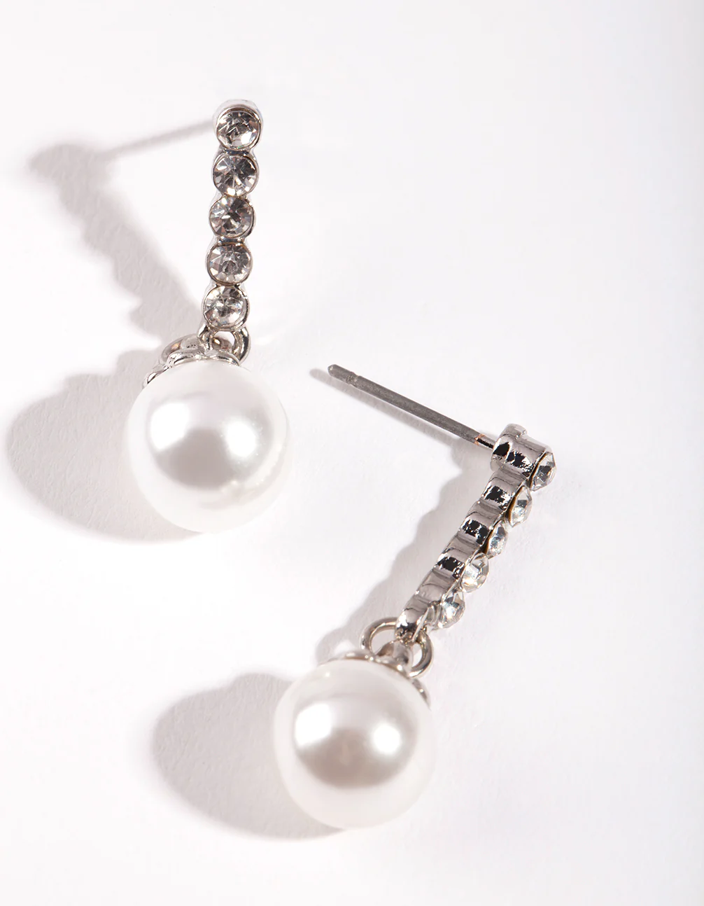 Silver Mini Dia&Pearl Drop Earrings - Image 2