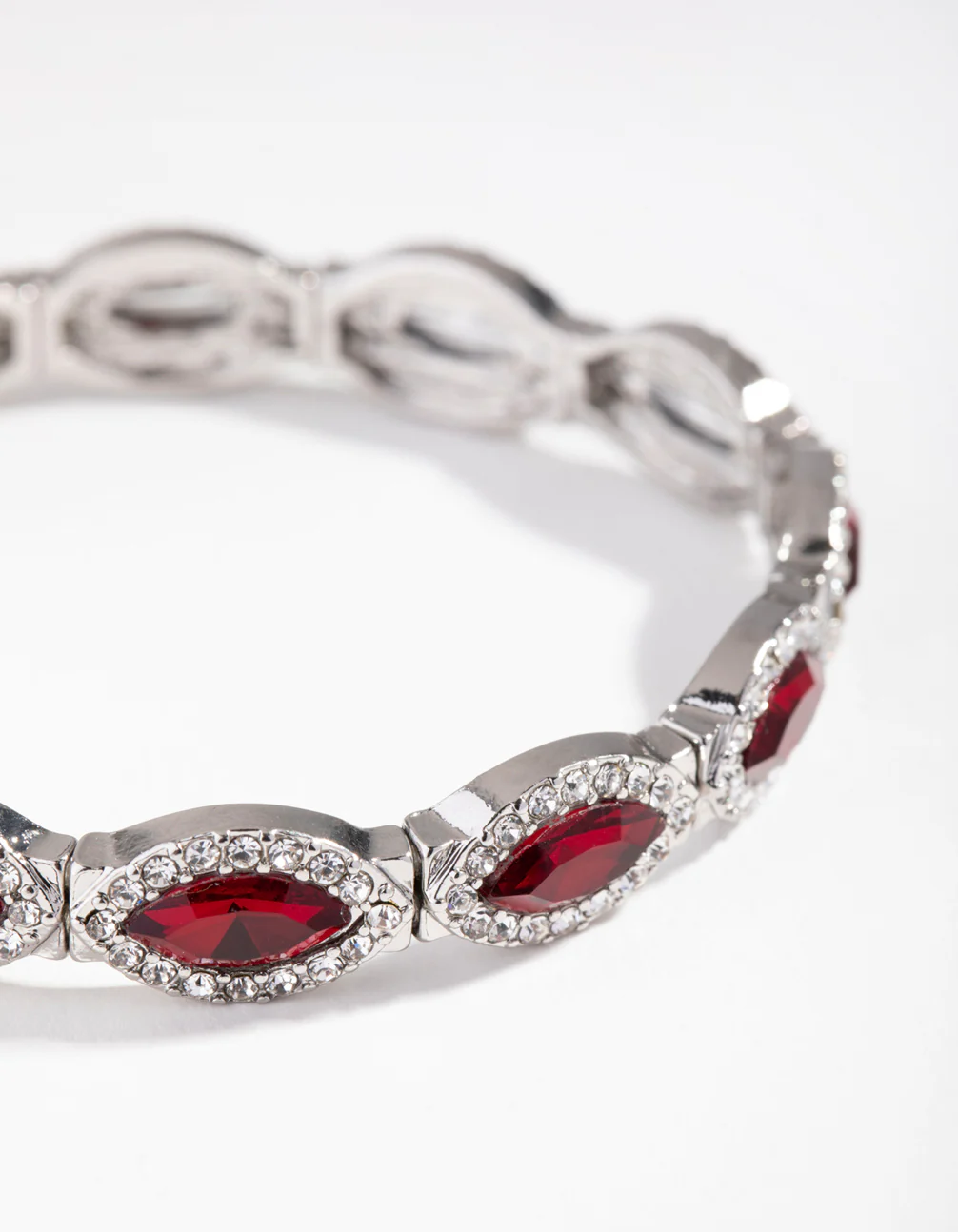 Silver Marquise Ruby Diamante Stretch Bracelet - Image 2