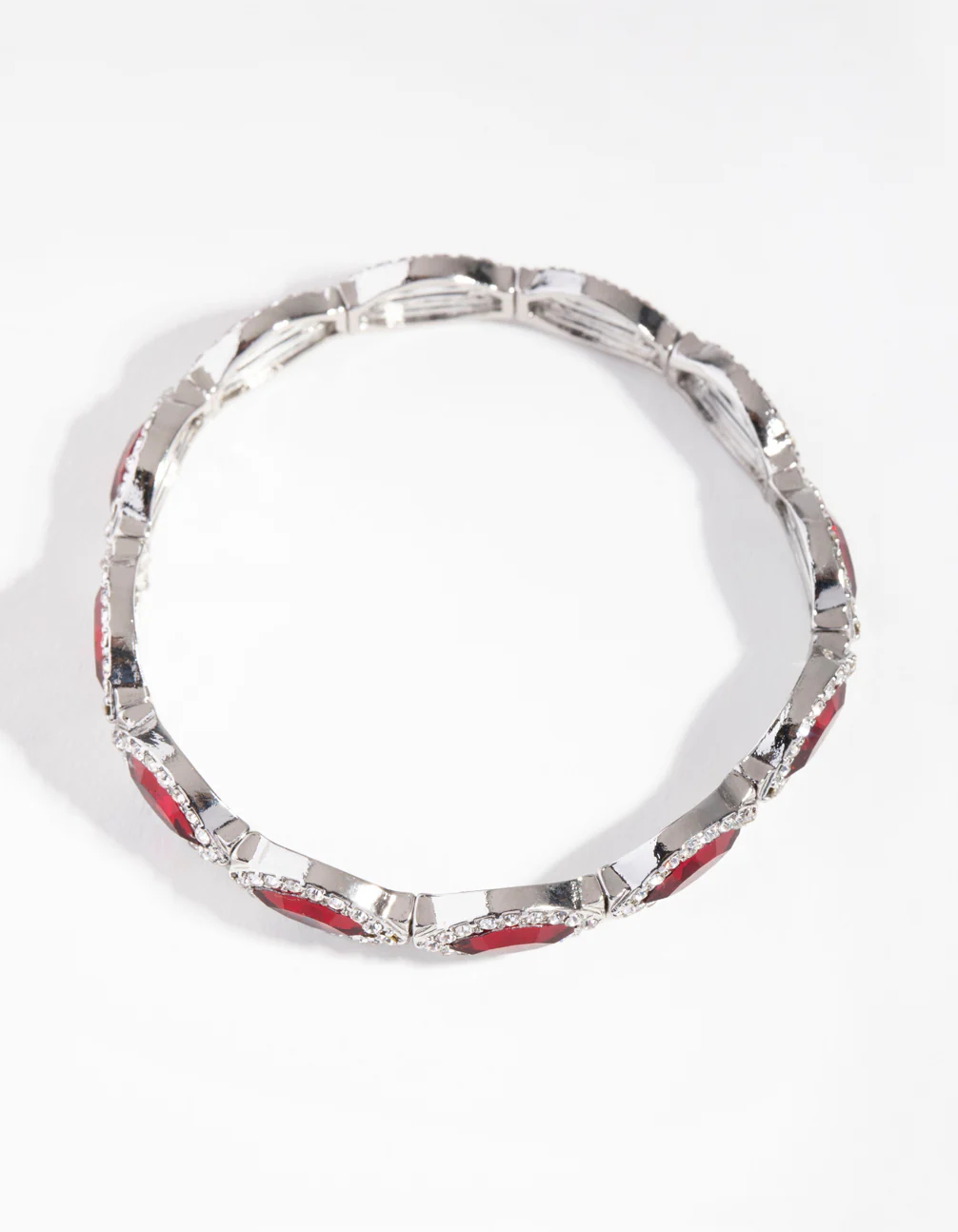 Silver Marquise Ruby Diamante Stretch Bracelet - Image 3