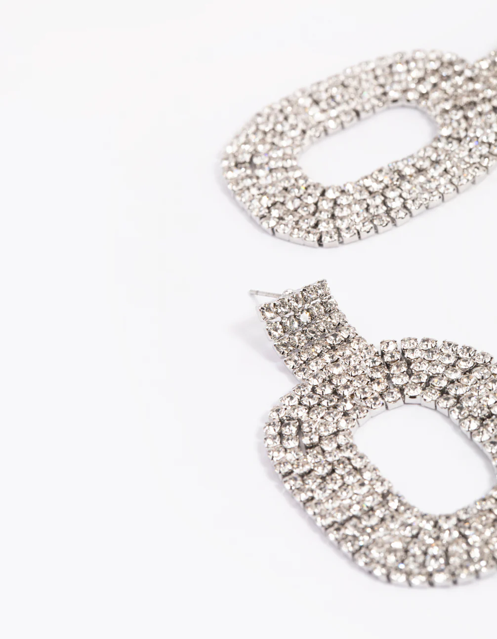 Silver Oval Diamante Drop Earrings - Image 4