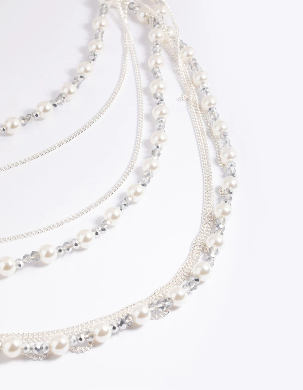 Silver Bead & Facet Multi-Row Long Necklace