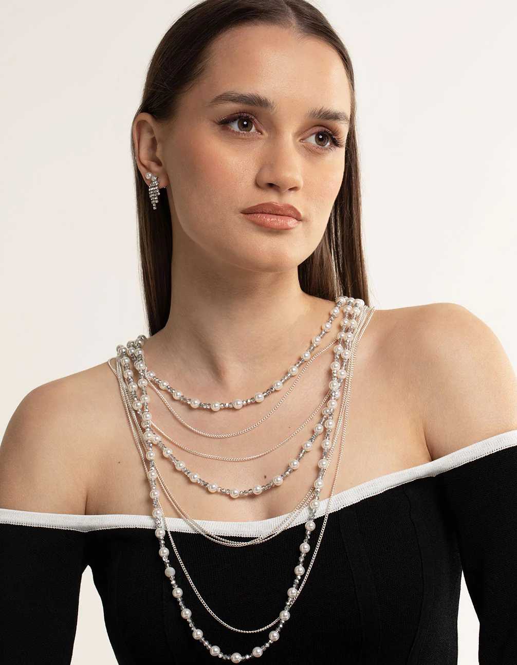 Silver Bead & Facet Multi-Row Long Necklace - Image 3