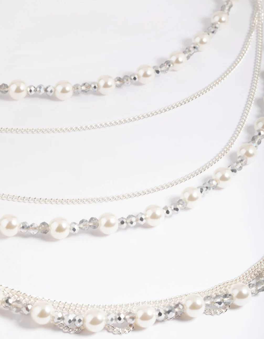 Silver Bead & Facet Multi-Row Long Necklace - Image 5