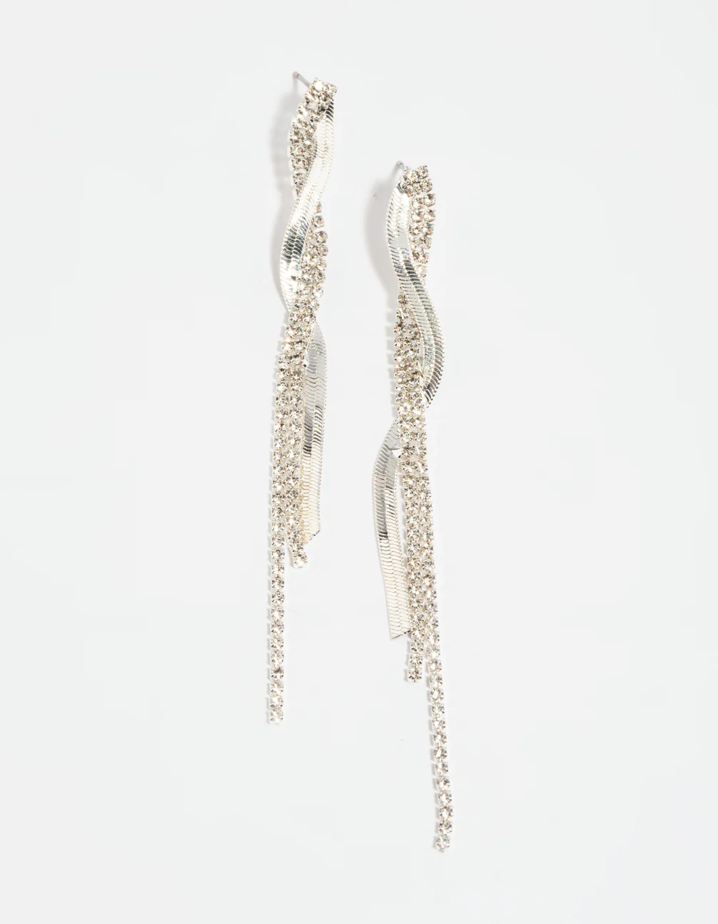 Silver Snake Diamante Drop Earrings