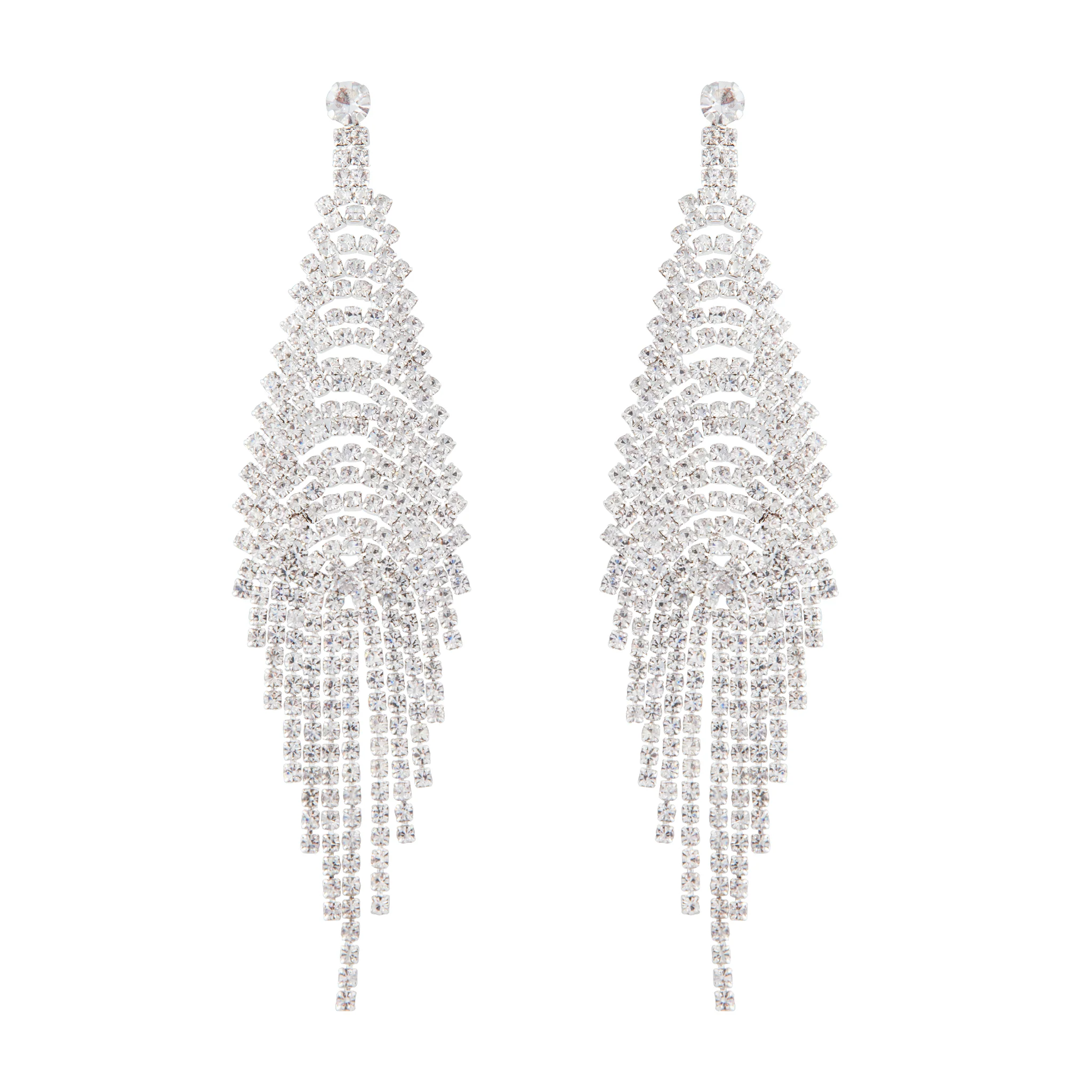 Silver Cup Chain Diamante Fringe Drape Earrings