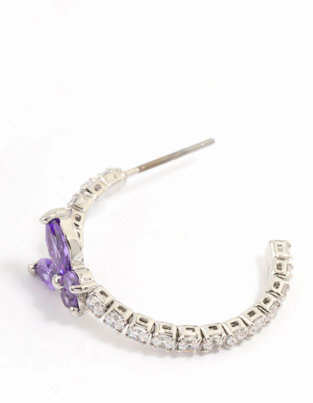 Diamante Silver Cupchain Butterfly Hoop Earrings - Image 3