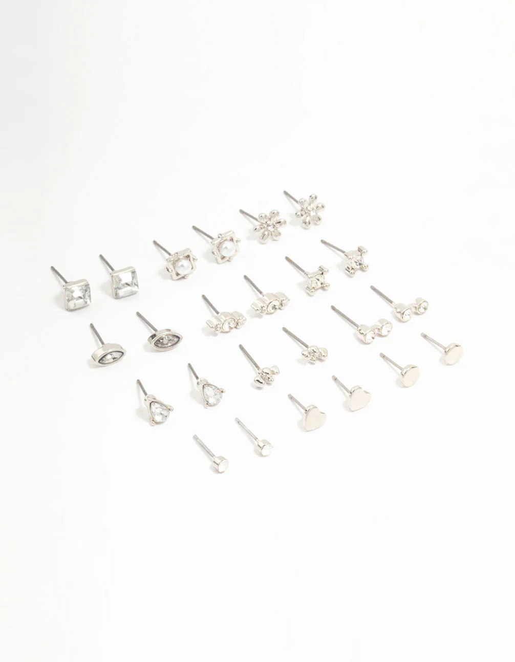 Silver Diamante Stud Earrings 12-Pack