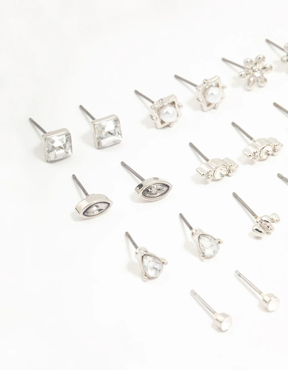 Silver Diamante Stud Earrings 12-Pack - Image 3