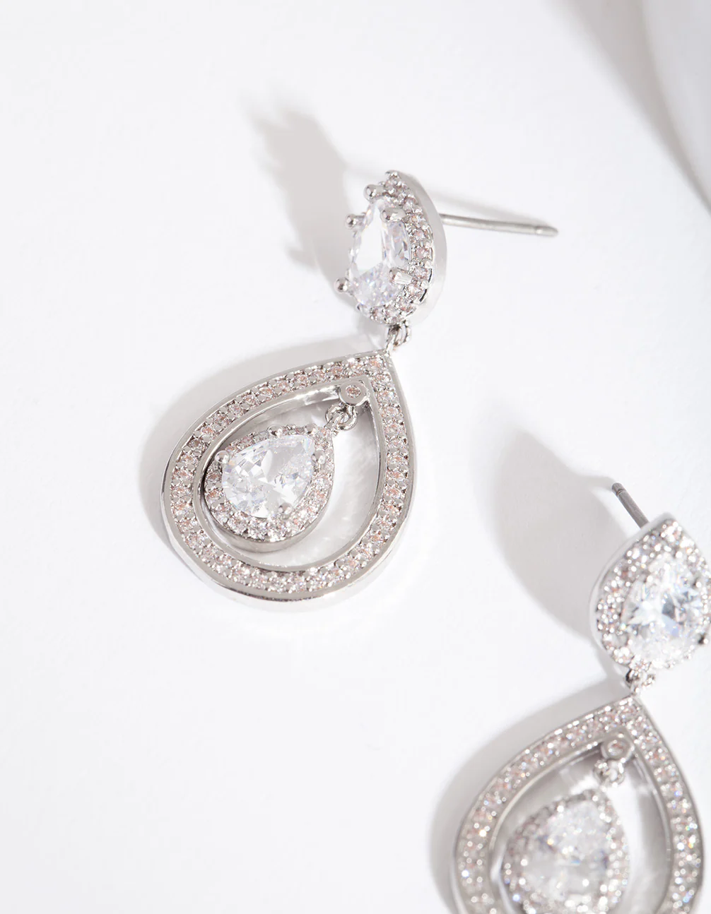 Silver Diamond Simulant Pear Drop Earrings - Image 2
