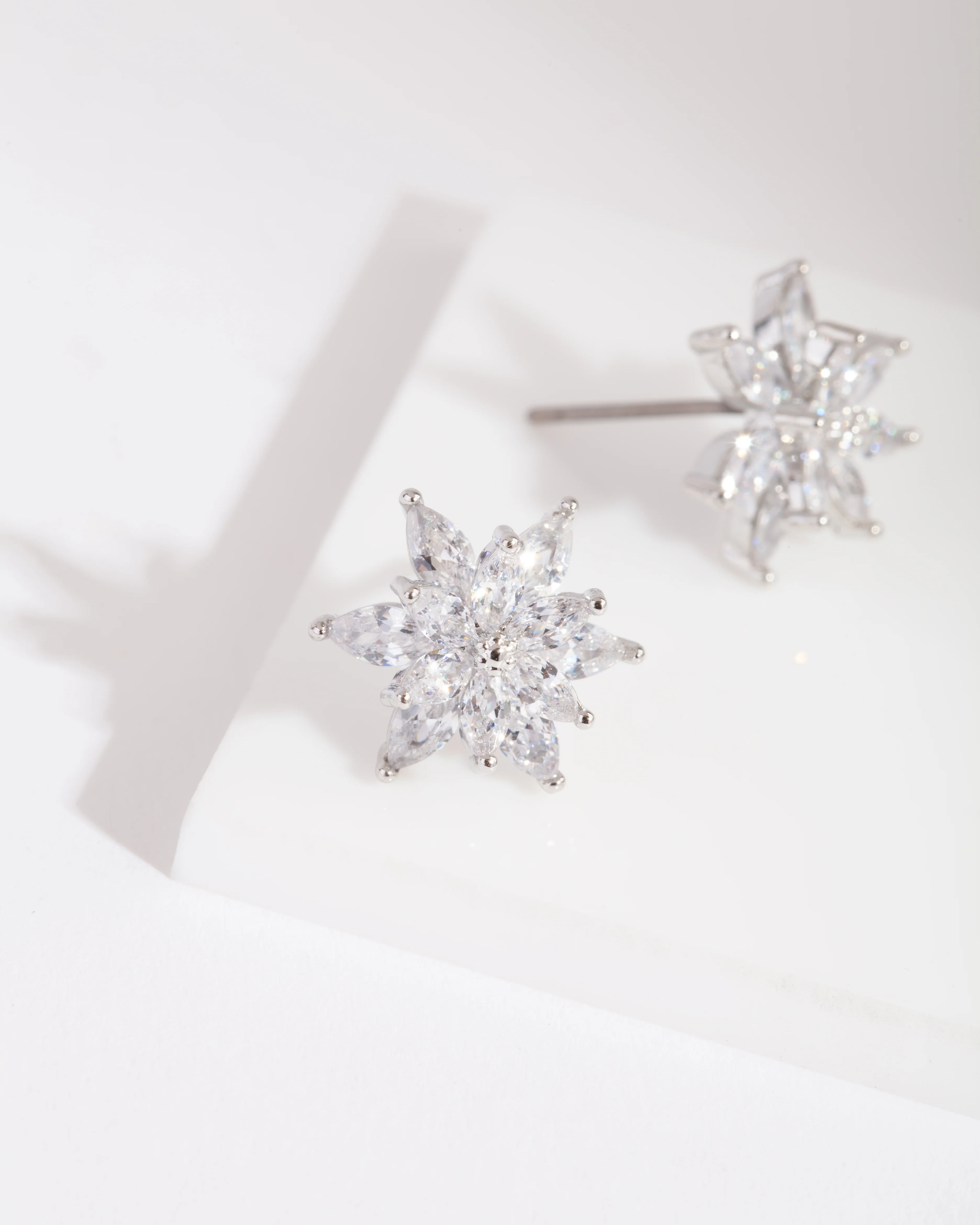 Silver Diamond Simulant Elegant Flower Stud Earring - Image 2
