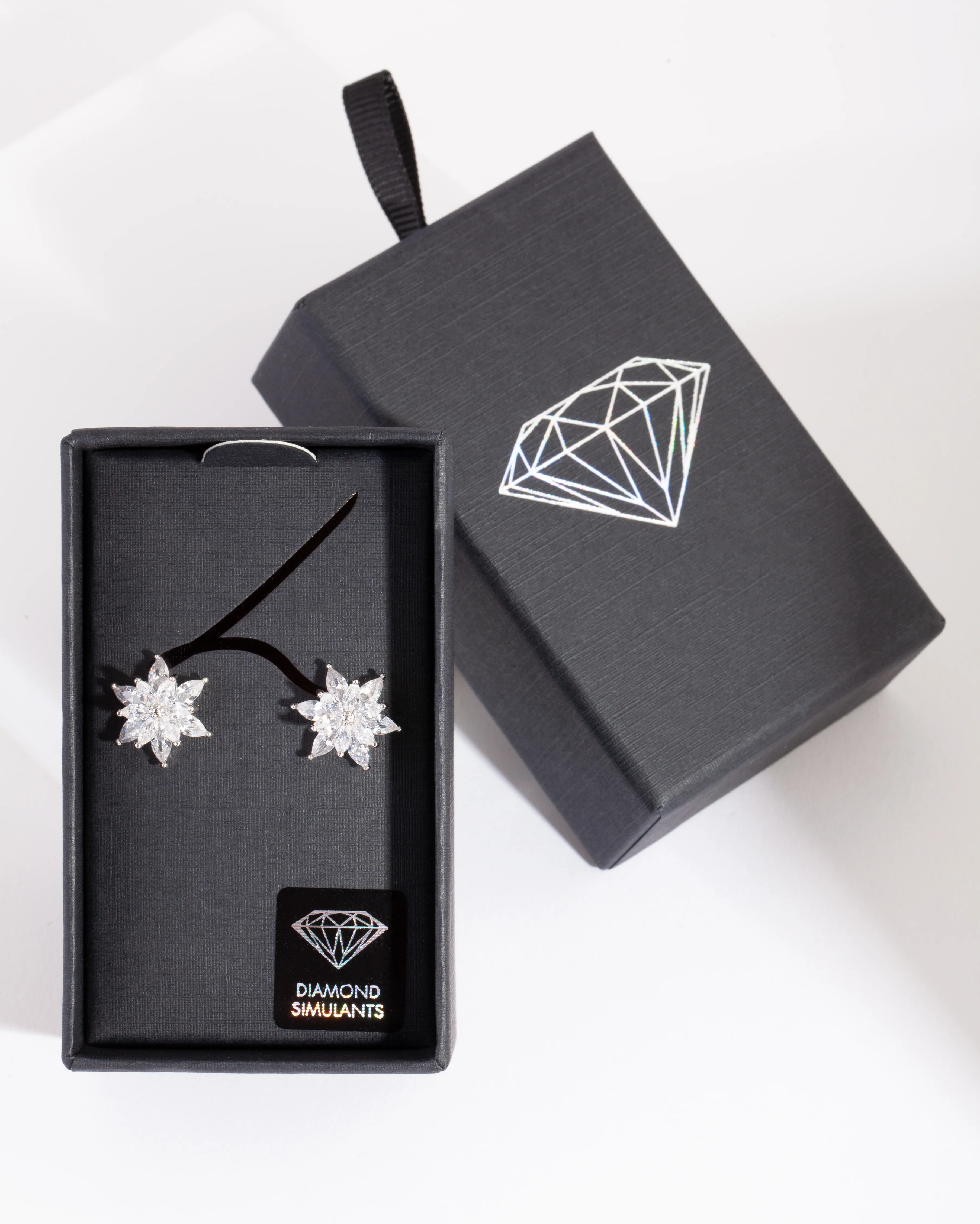 Silver Diamond Simulant Elegant Flower Stud Earring - Image 3