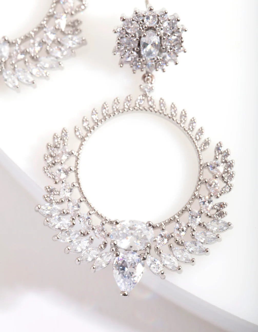 Silver Cubic Zirconia Foliage Drop Earrings - Image 2