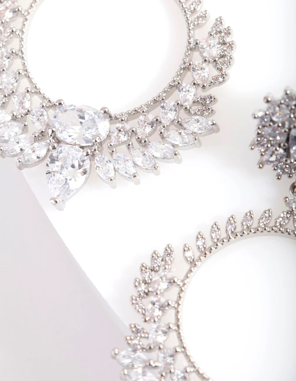 Silver Cubic Zirconia Foliage Drop Earrings - Image 3