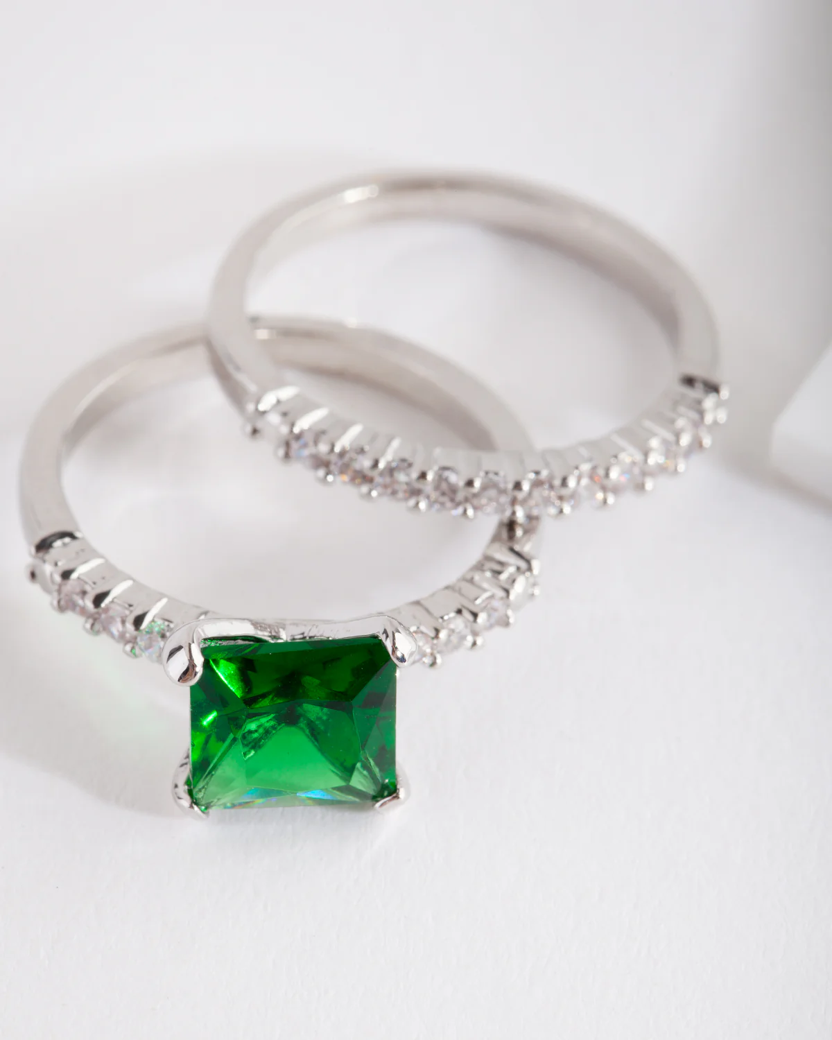 Square Emerald Cubic Zirconia Ring Set - Image 2