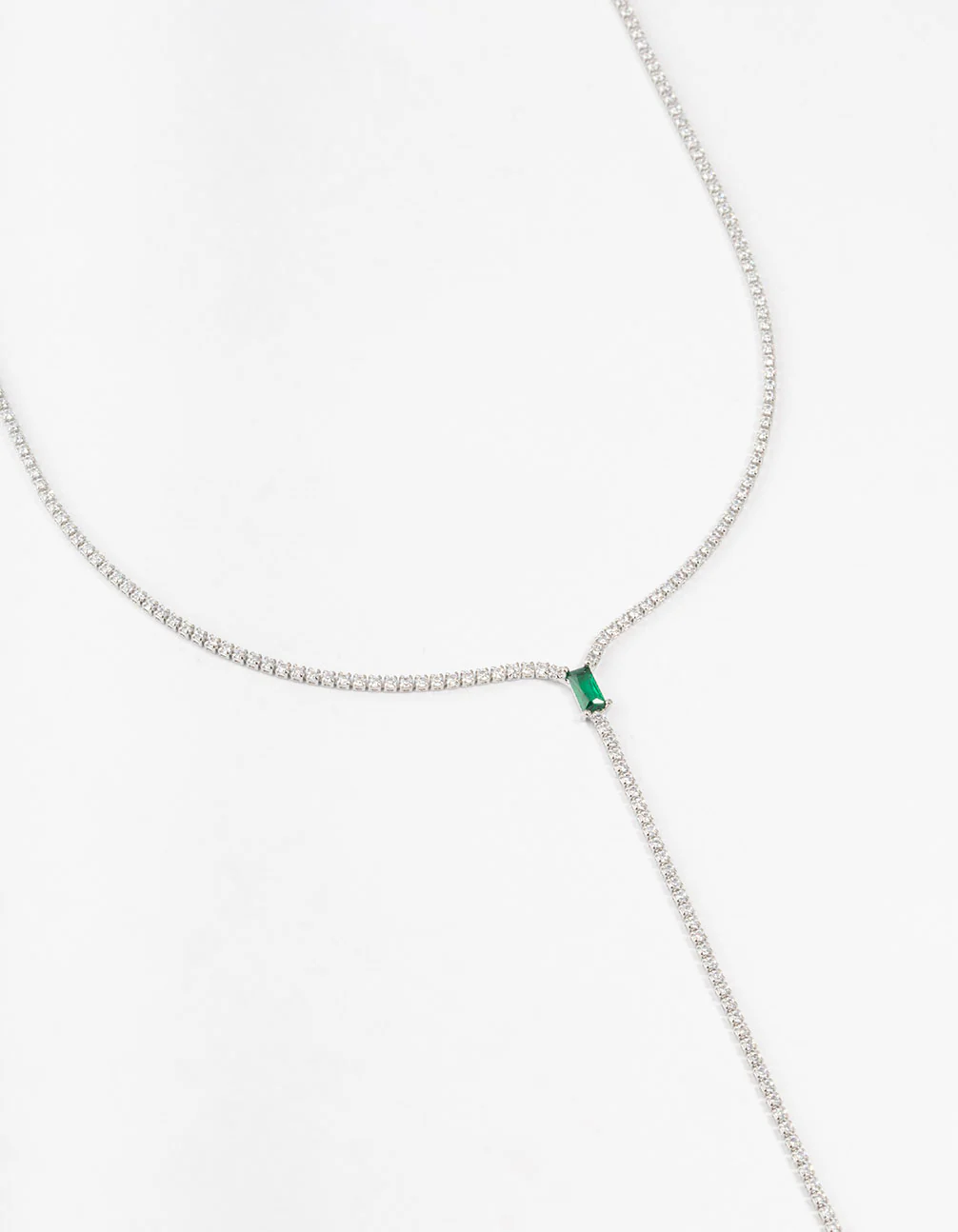 Silver Emerald Cubic Zirconia Lariat Necklace