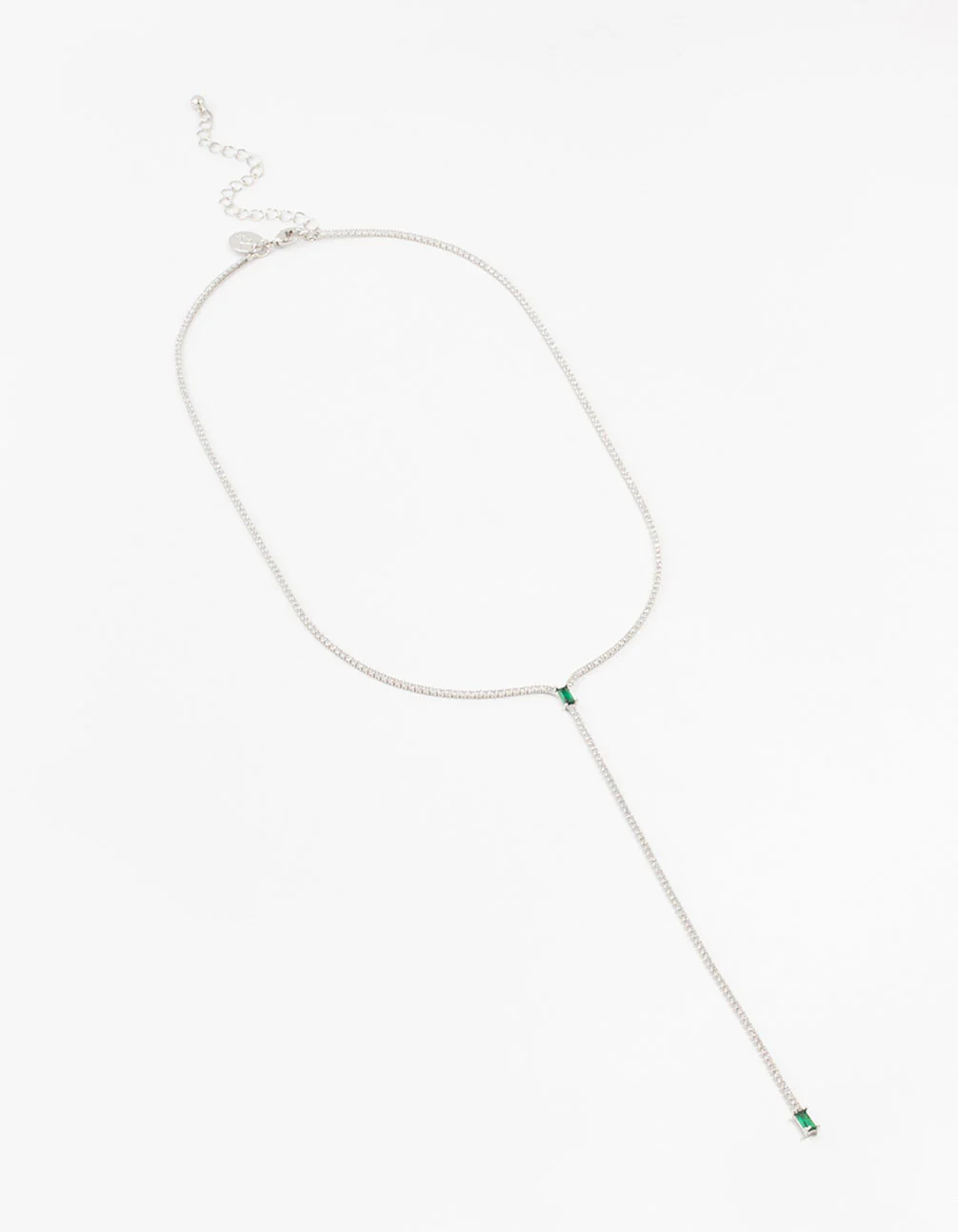 Silver Emerald Cubic Zirconia Lariat Necklace - Image 2