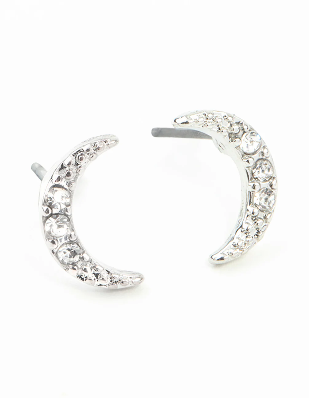 Silver Diamante Cresent Stud Earrings