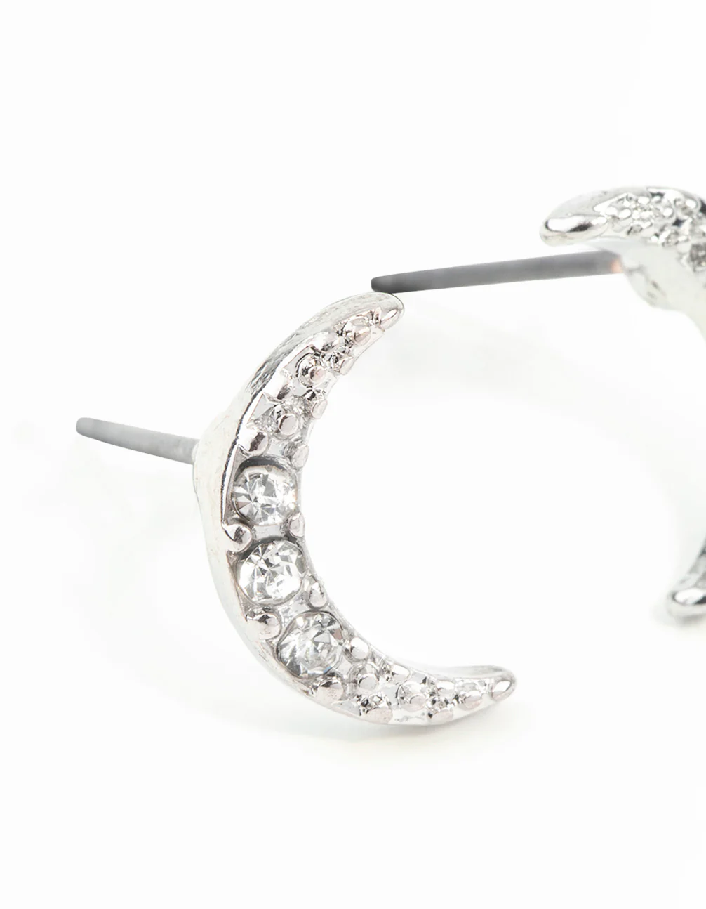 Silver Diamante Cresent Stud Earrings - Image 4