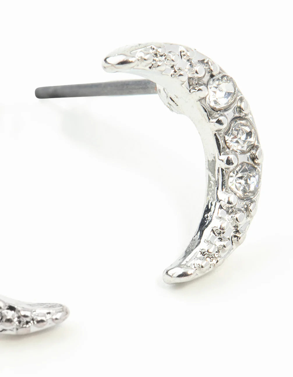 Silver Diamante Cresent Stud Earrings - Image 5
