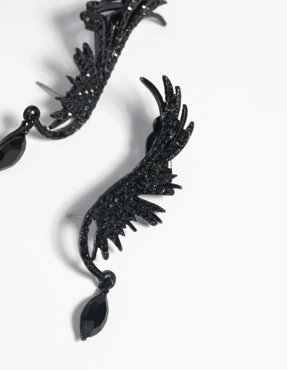 Matte Black Diamante Wing Cuff Earrings - Image 2