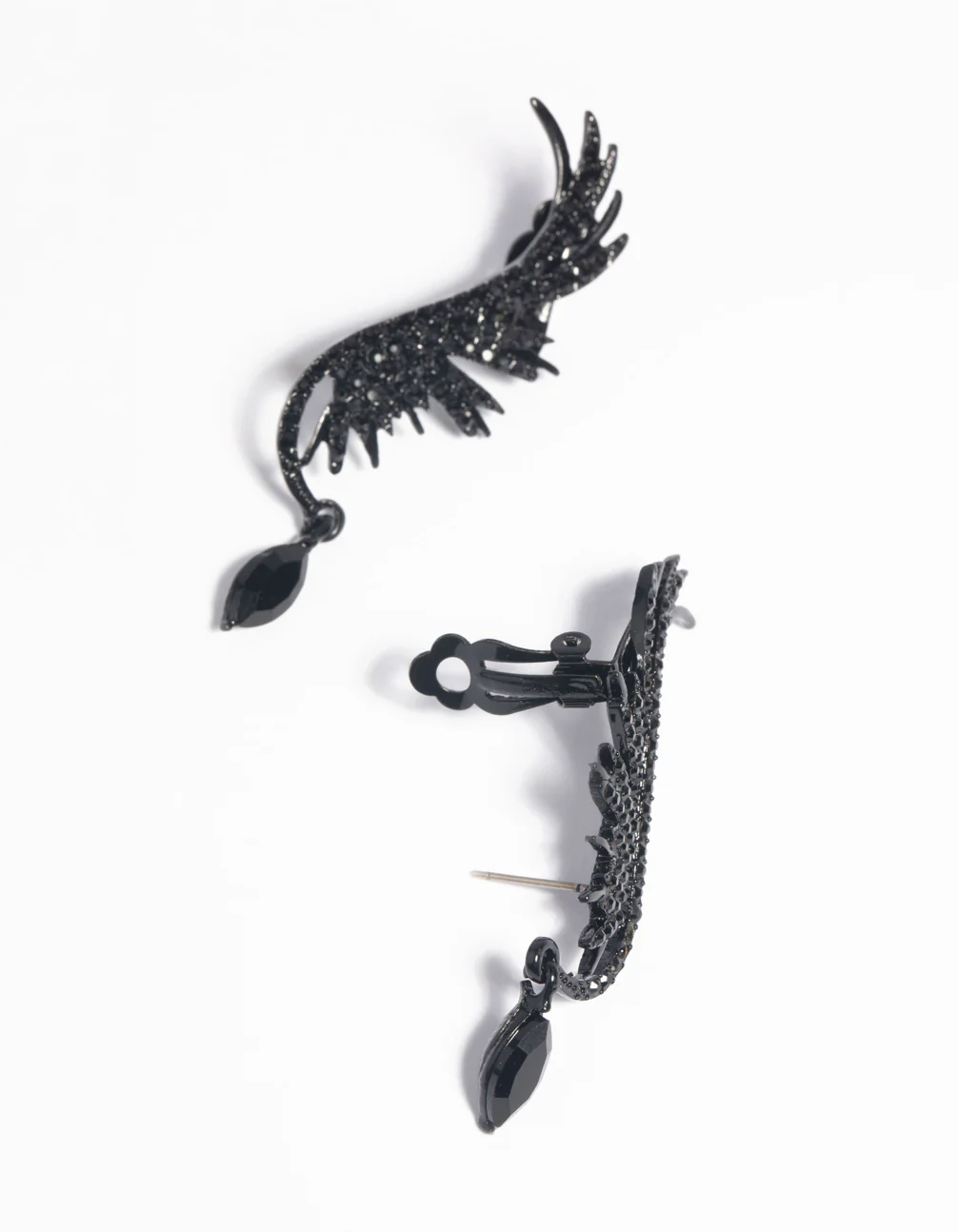 Matte Black Diamante Wing Cuff Earrings - Image 3