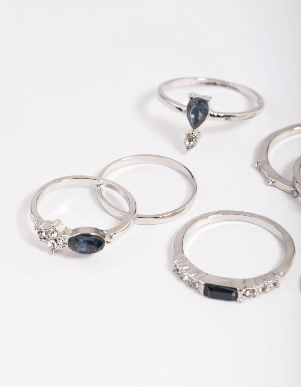 Silver Blue Stone Mixed Ring Stack Pack - Image 3