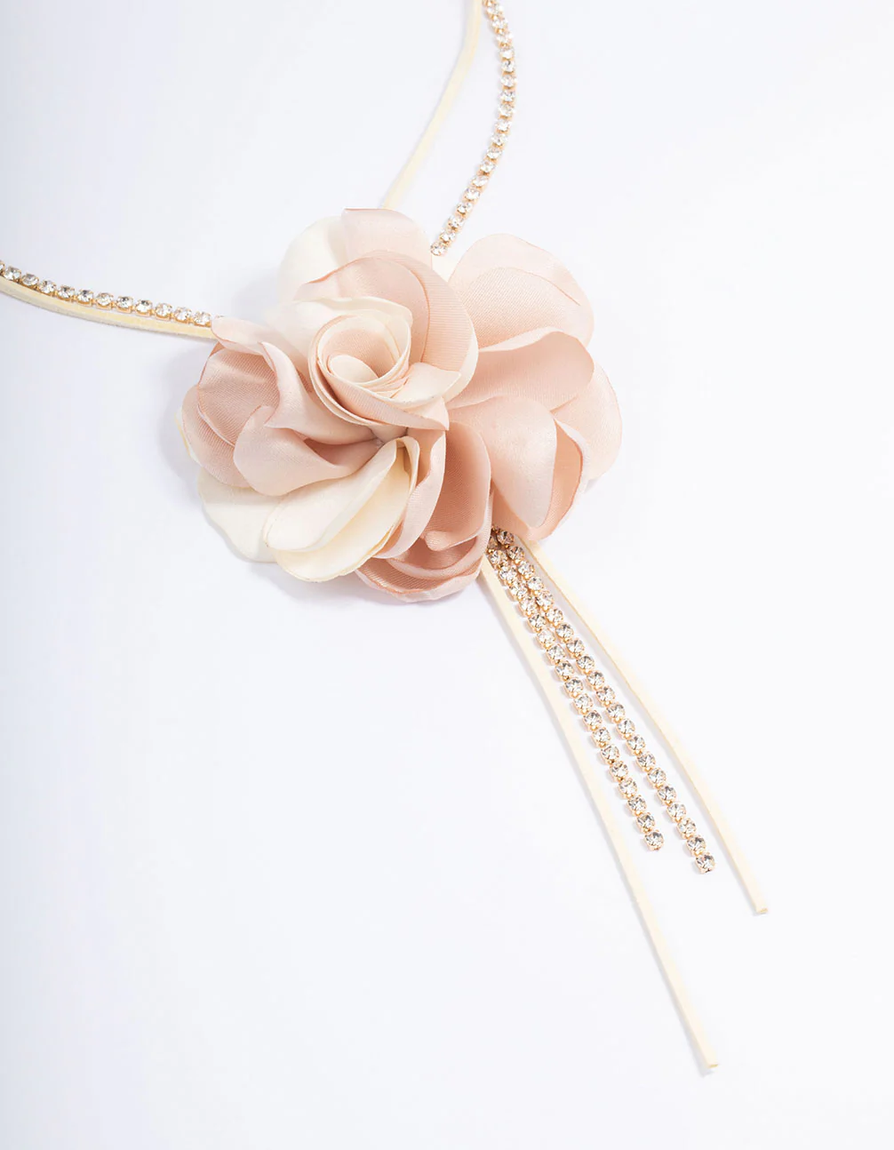 Fabric Flower Diamante Cord Lariat Necklace