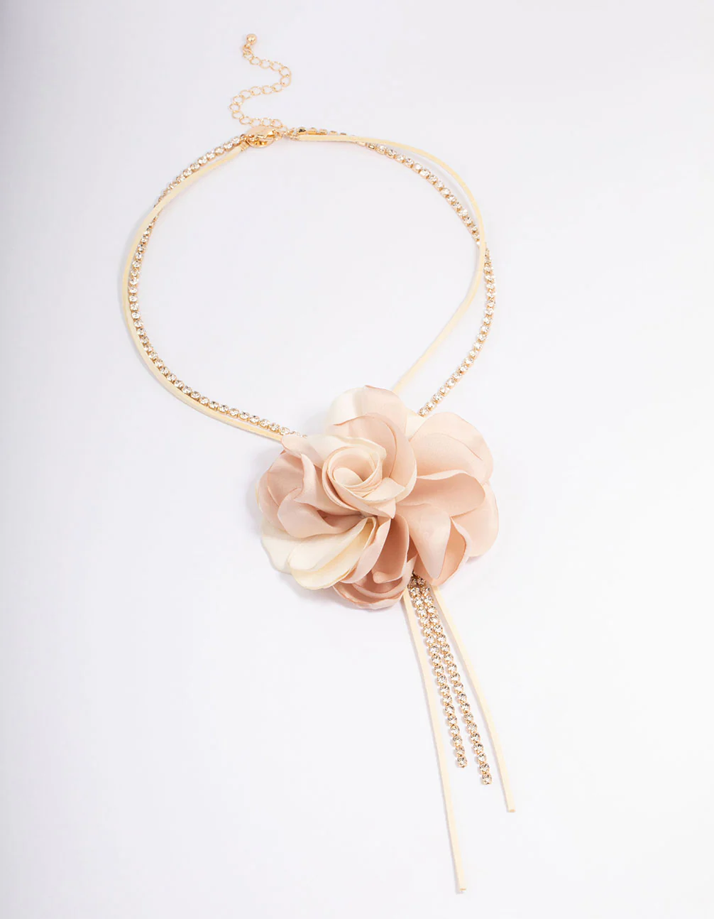 Fabric Flower Diamante Cord Lariat Necklace - Image 2