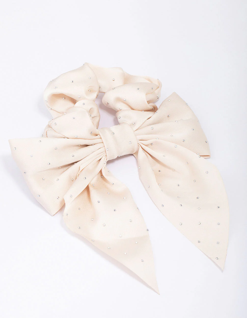 Neutral Fabric Bow Diamante Studded Scrunchie