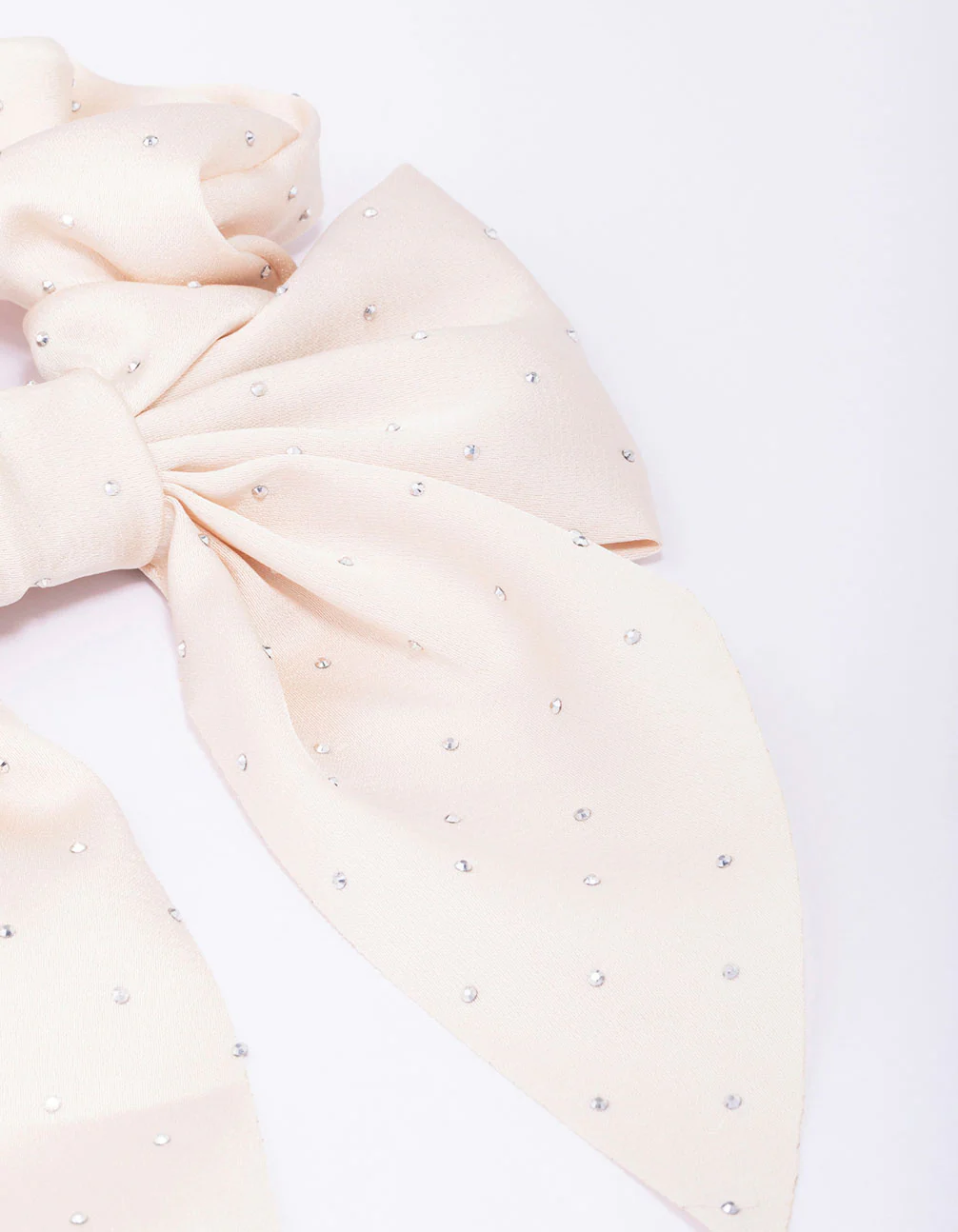 Neutral Fabric Bow Diamante Studded Scrunchie - Image 2