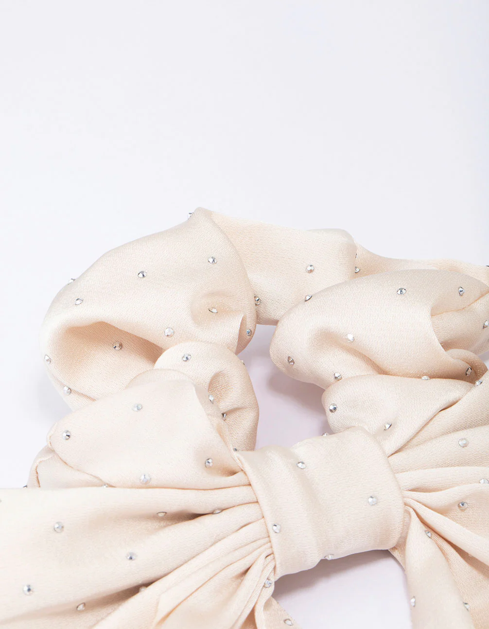 Neutral Fabric Bow Diamante Studded Scrunchie - Image 3