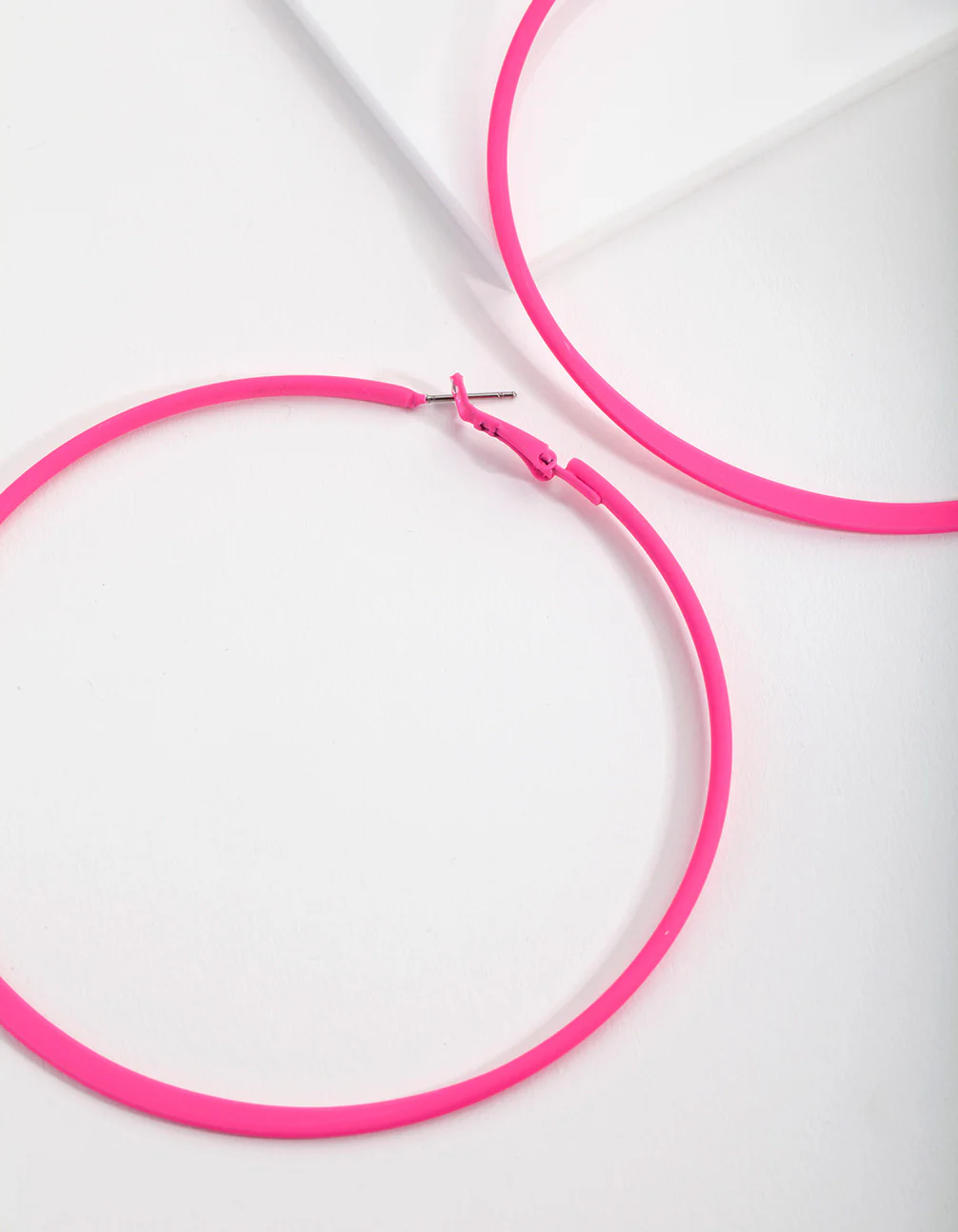 Neon Pink Flat Edge Hoop Earrings - Image 2