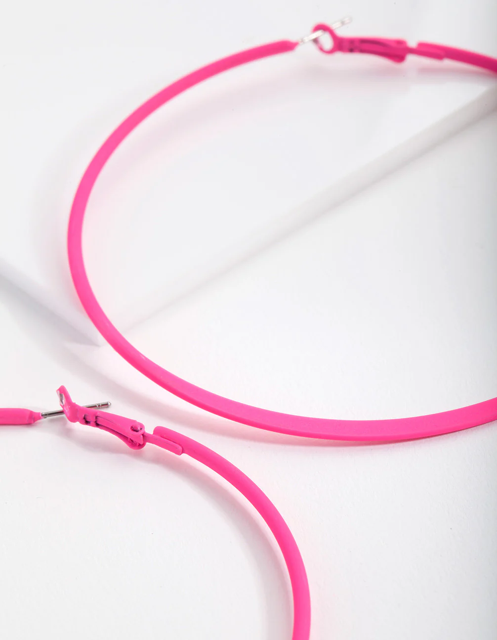 Neon Pink Flat Edge Hoop Earrings - Image 3