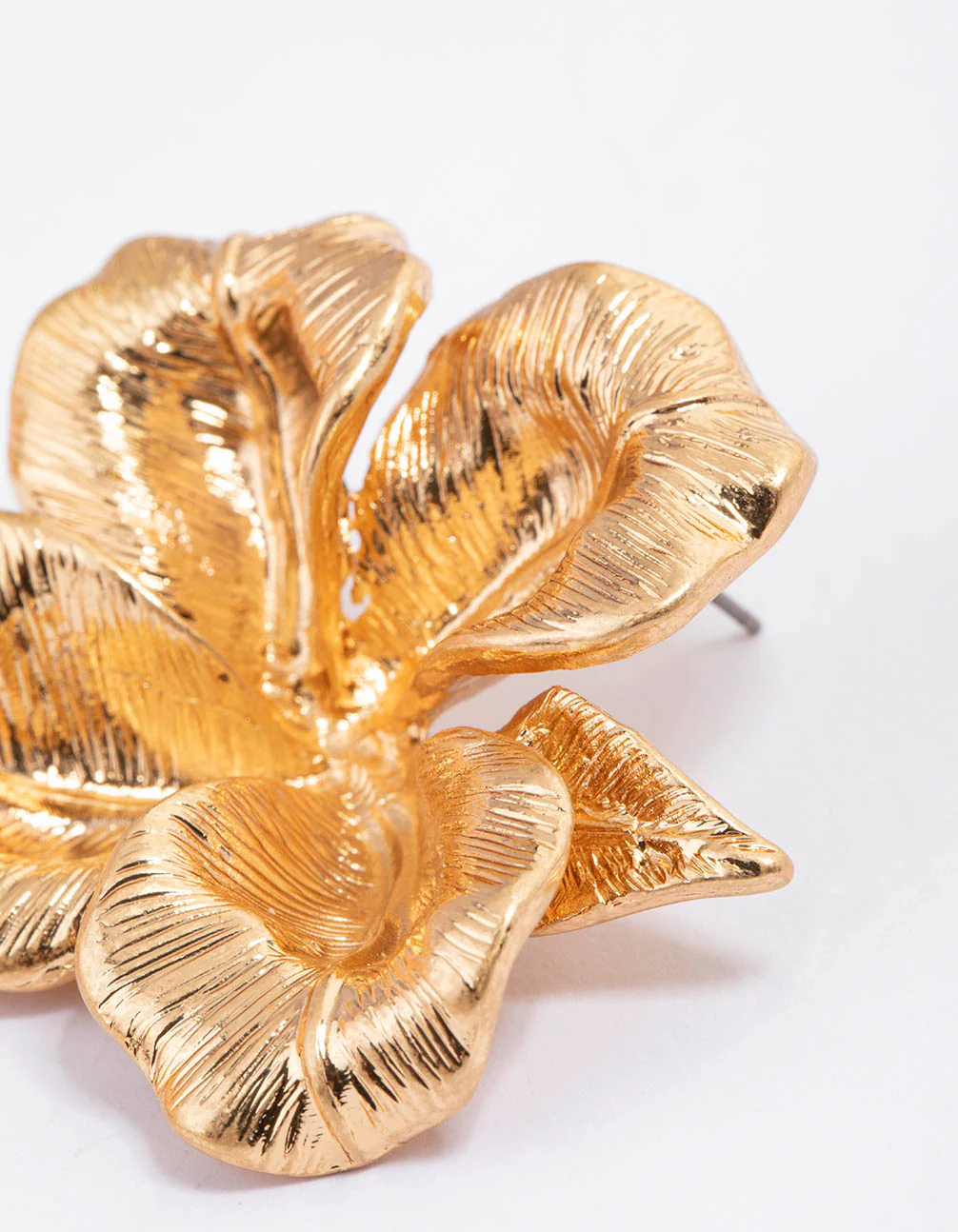 Worn Gold Statement Flower Stud Earrings - Image 3