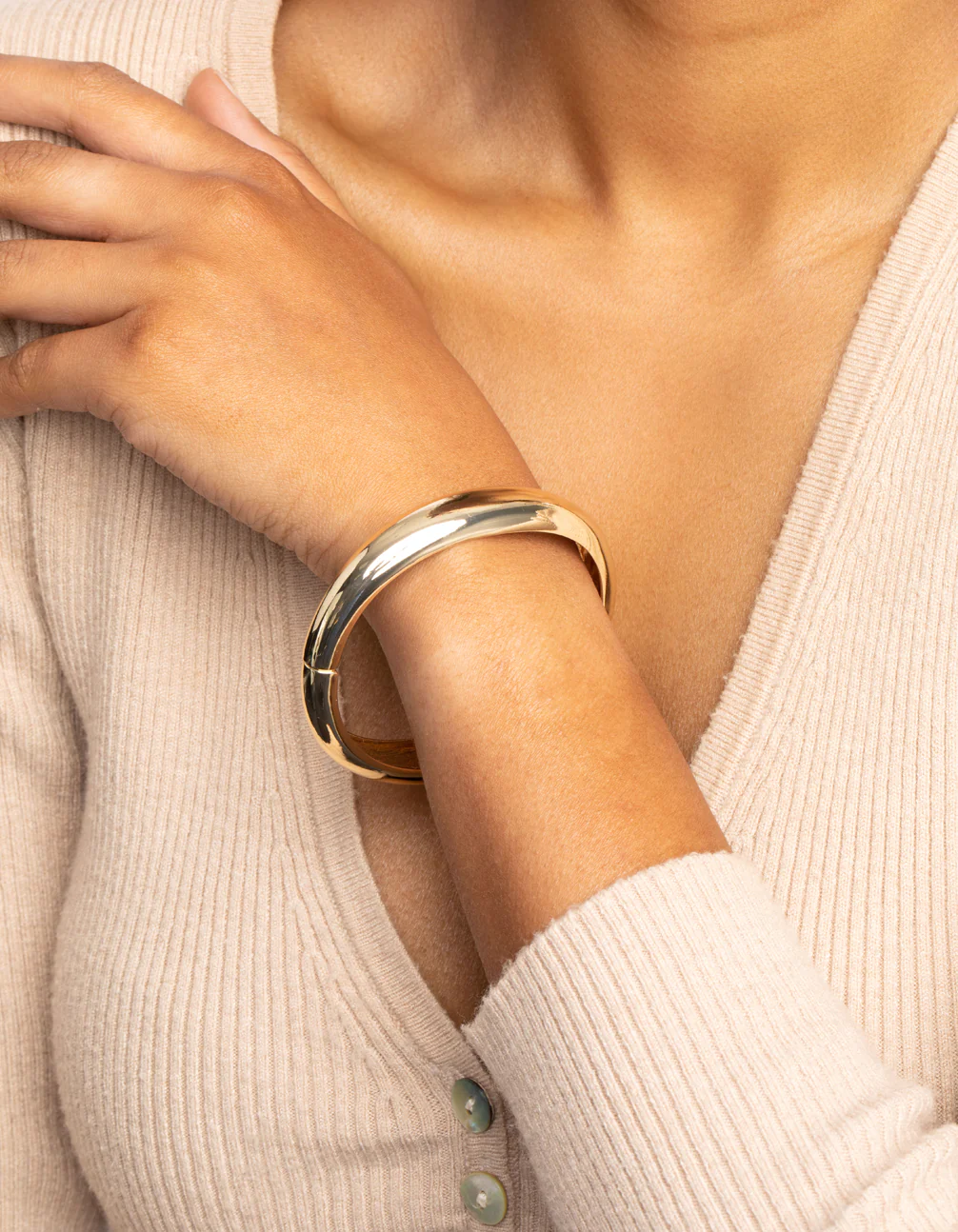 Gold Rounded Hinge Cuff Bracelet - Image 3