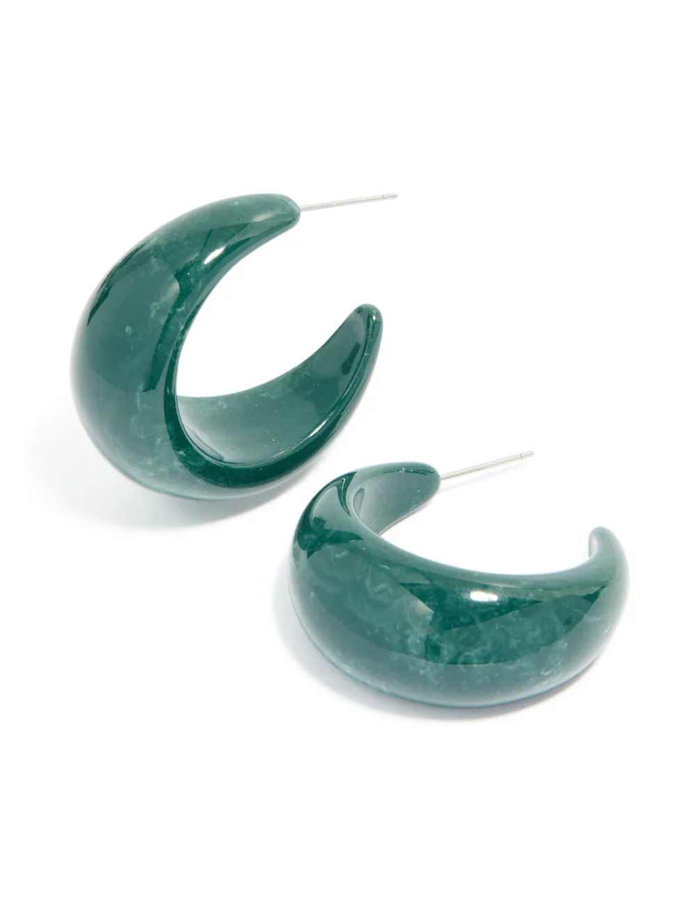 Forest Green Wide Marbled Hoop Earrings - Image 2