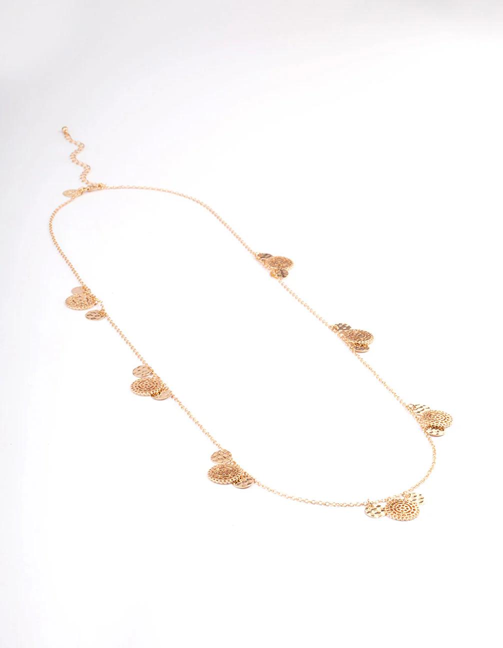 Gold Long Molten & Filigree Disc Necklace - Image 2
