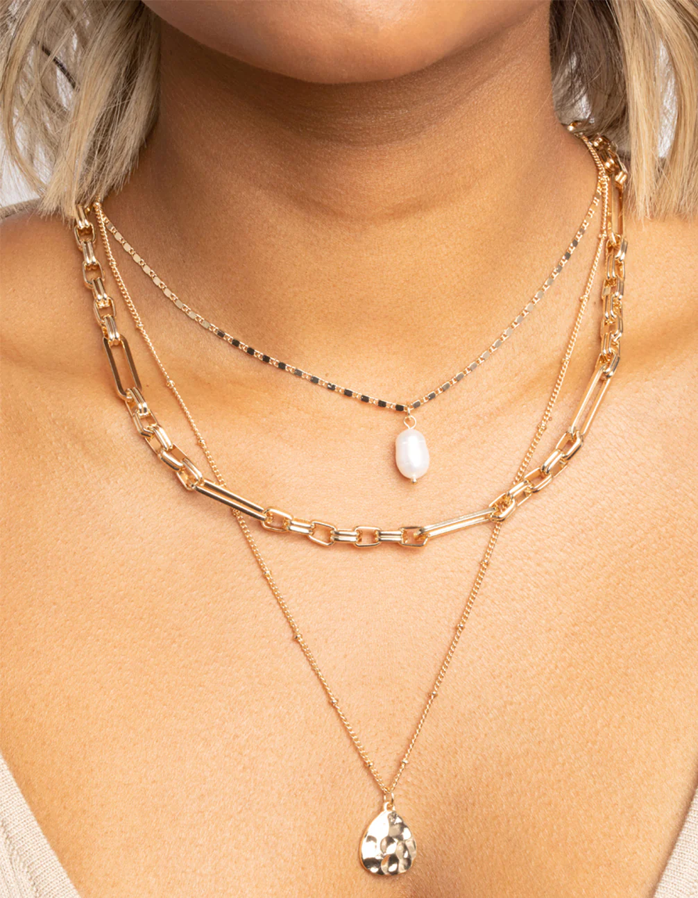 Gold Pearl & Coin Layered Necklace - Image 2