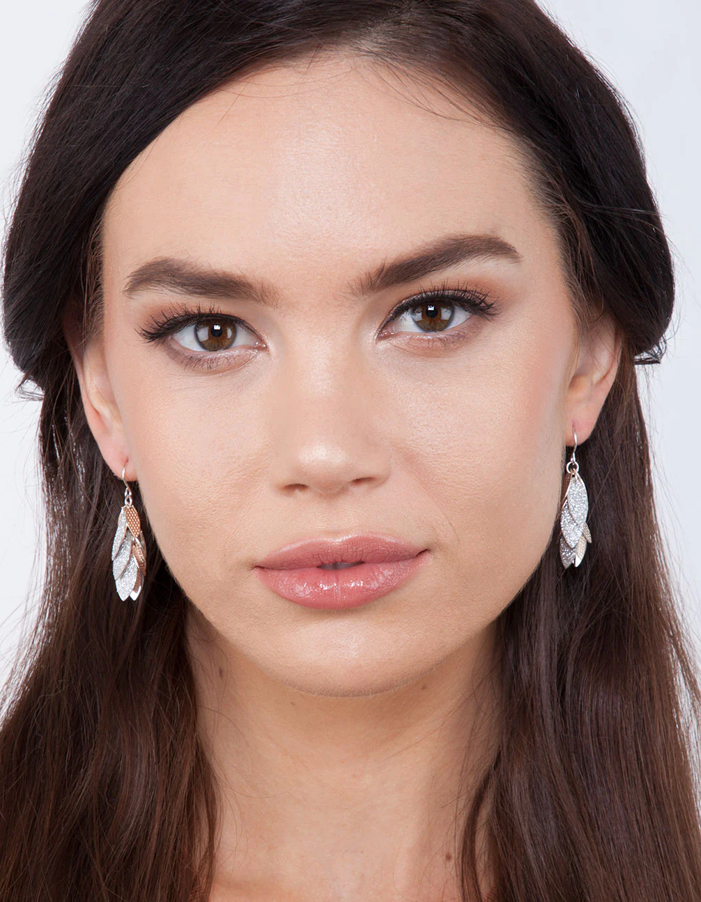 Silver Rose Gold Glitter Leaf Drop Earrings