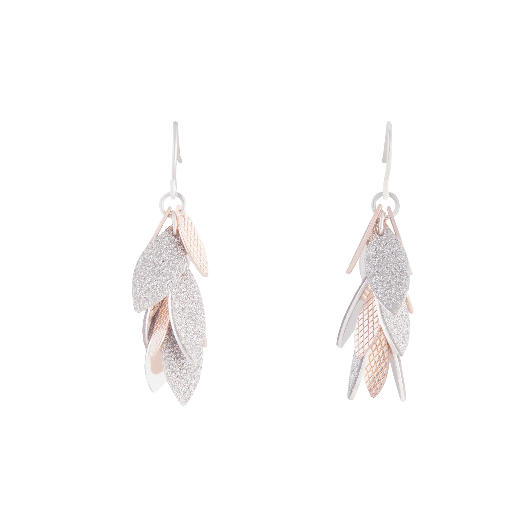 Silver Rose Gold Glitter Leaf Drop Earrings - Image 2