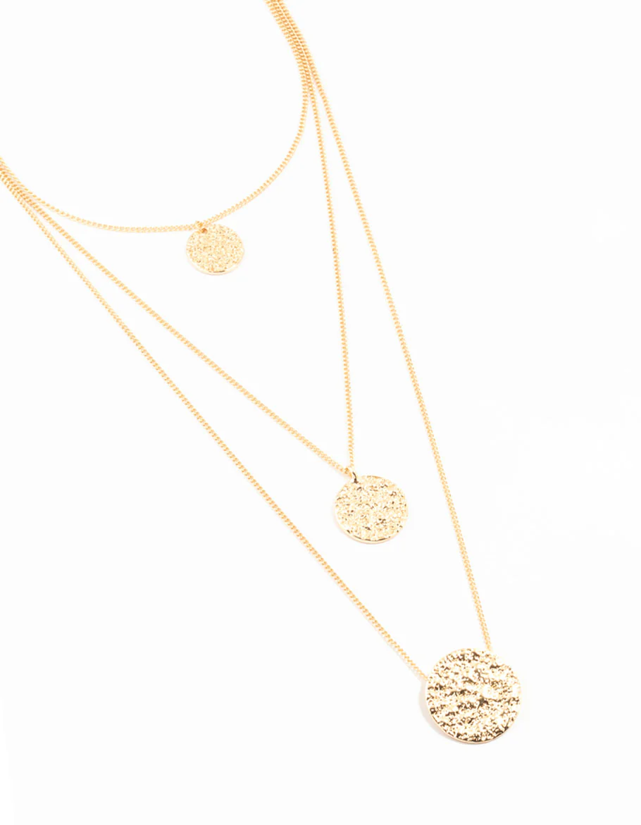 Gold 3 Row Coin Necklace