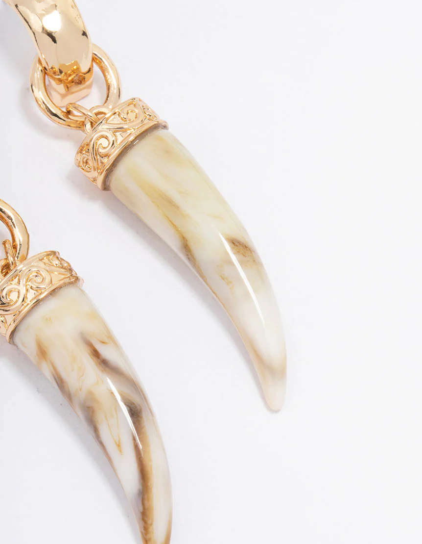 Gold Acrylic Marble Tusk Drop Earrings - Image 3