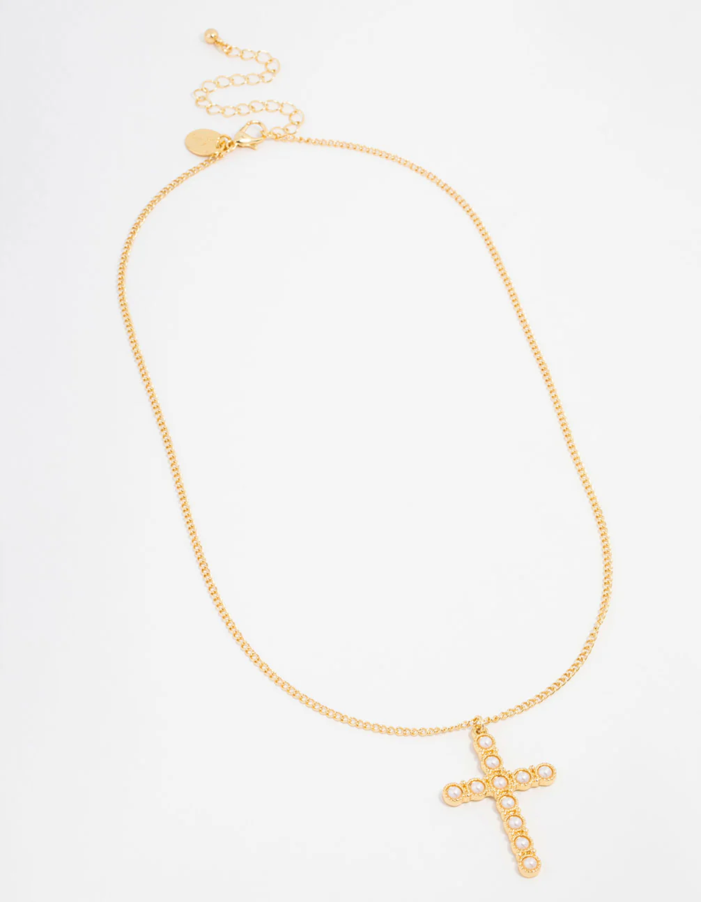 Gold Plated Acrylic Pearl Cross Necklace - Image 2