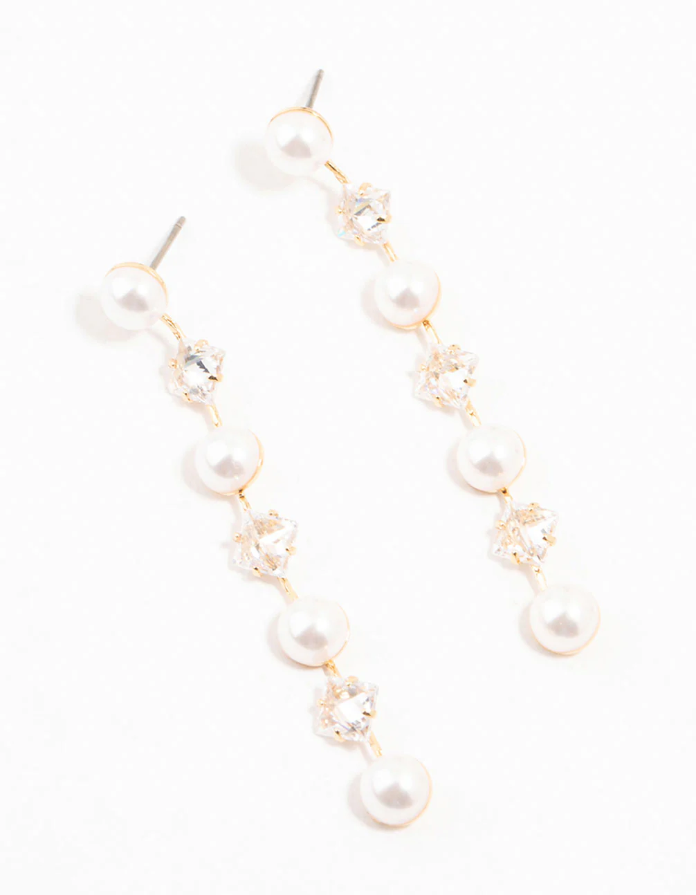 Gold Plated Alternating Pearl & Cubic Zirconia Drop Earrings