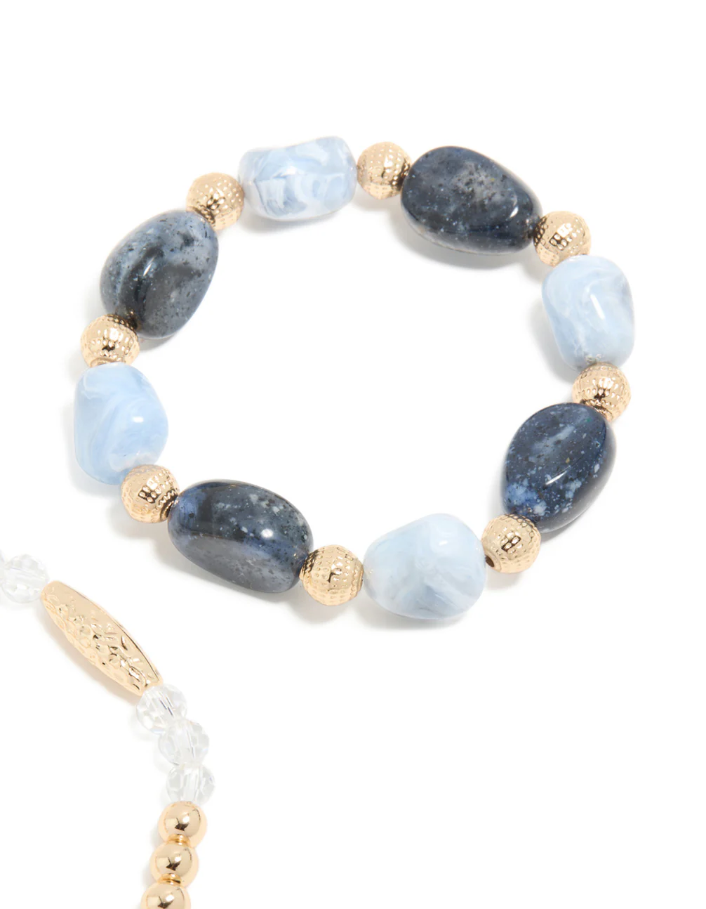 Gold and Blue Beaded Stretch Bracelets 2-Pack - Image 5