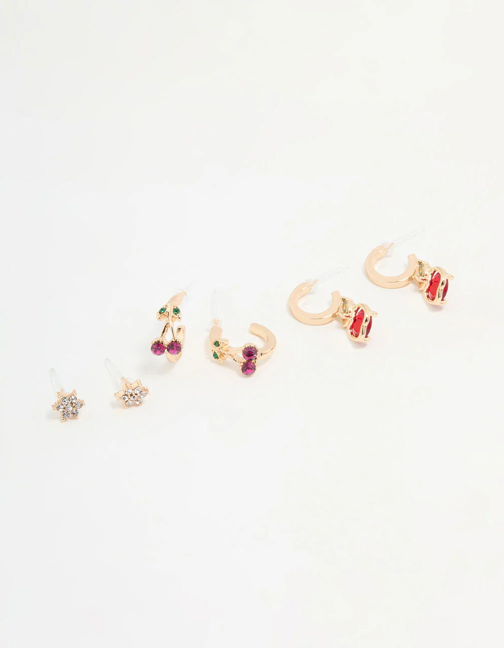 Gold Apple & Cherry Hoop Earrings 3-Pack