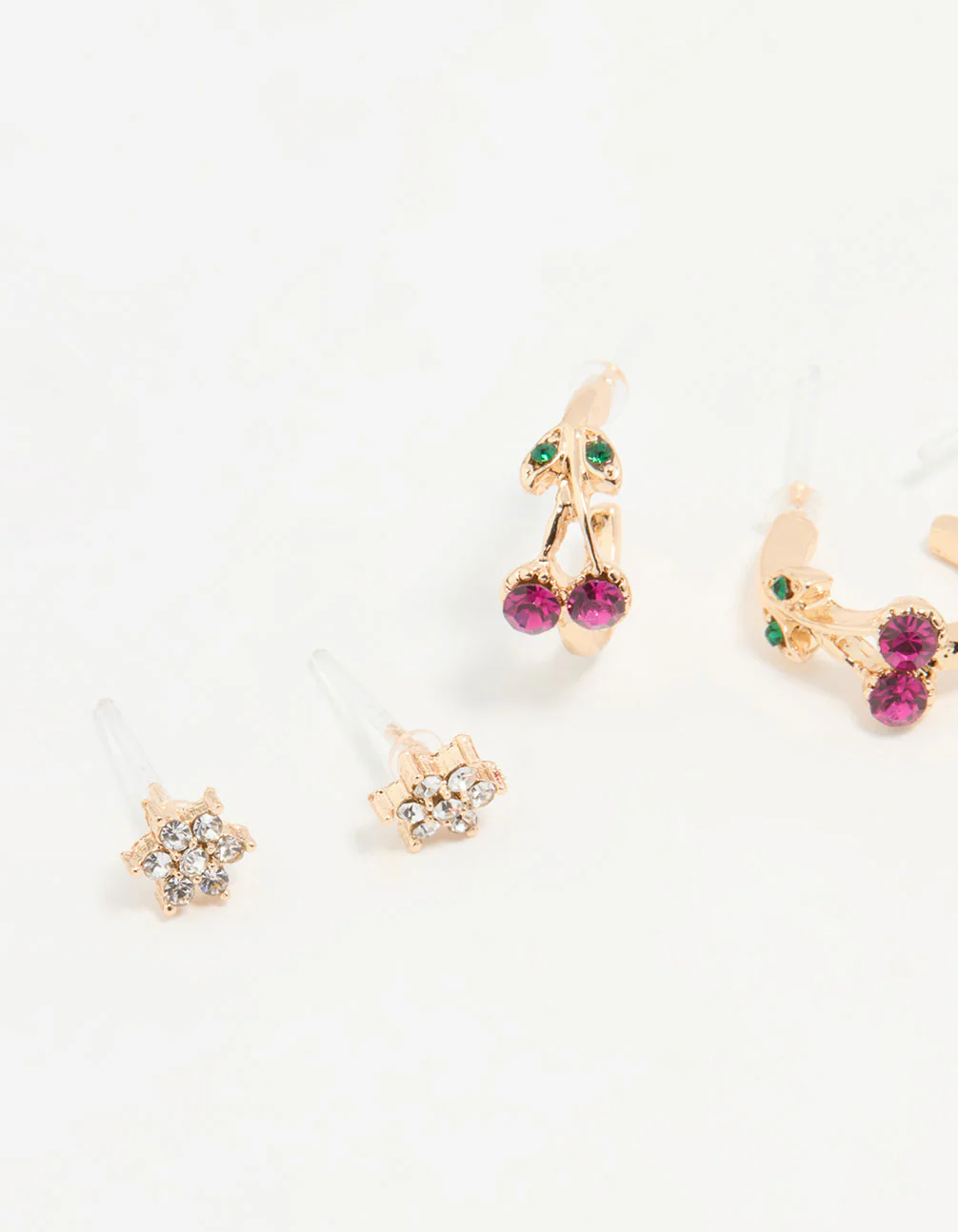 Gold Apple & Cherry Hoop Earrings 3-Pack - Image 4
